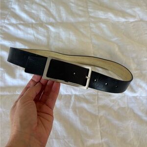 Womens small belt black leather silver buckle